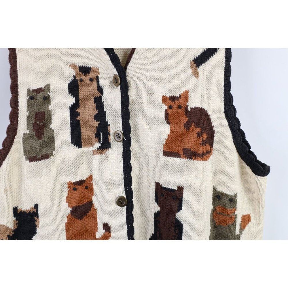 Vintage 90s Streetwear Womens 1X Cat Kitten Knit Button Cardigan Sweater Vest - Picture 6 of 10